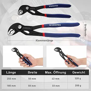 Набор плоскогубцев для водяного насоса WORKPRO 2 шт 180 мм и 250 мм Быстро регулируемые ручки для шланга Скользящее соединение с большой емкостью челюсти и нескользящей ручкой synthetic.ua - Фото 1