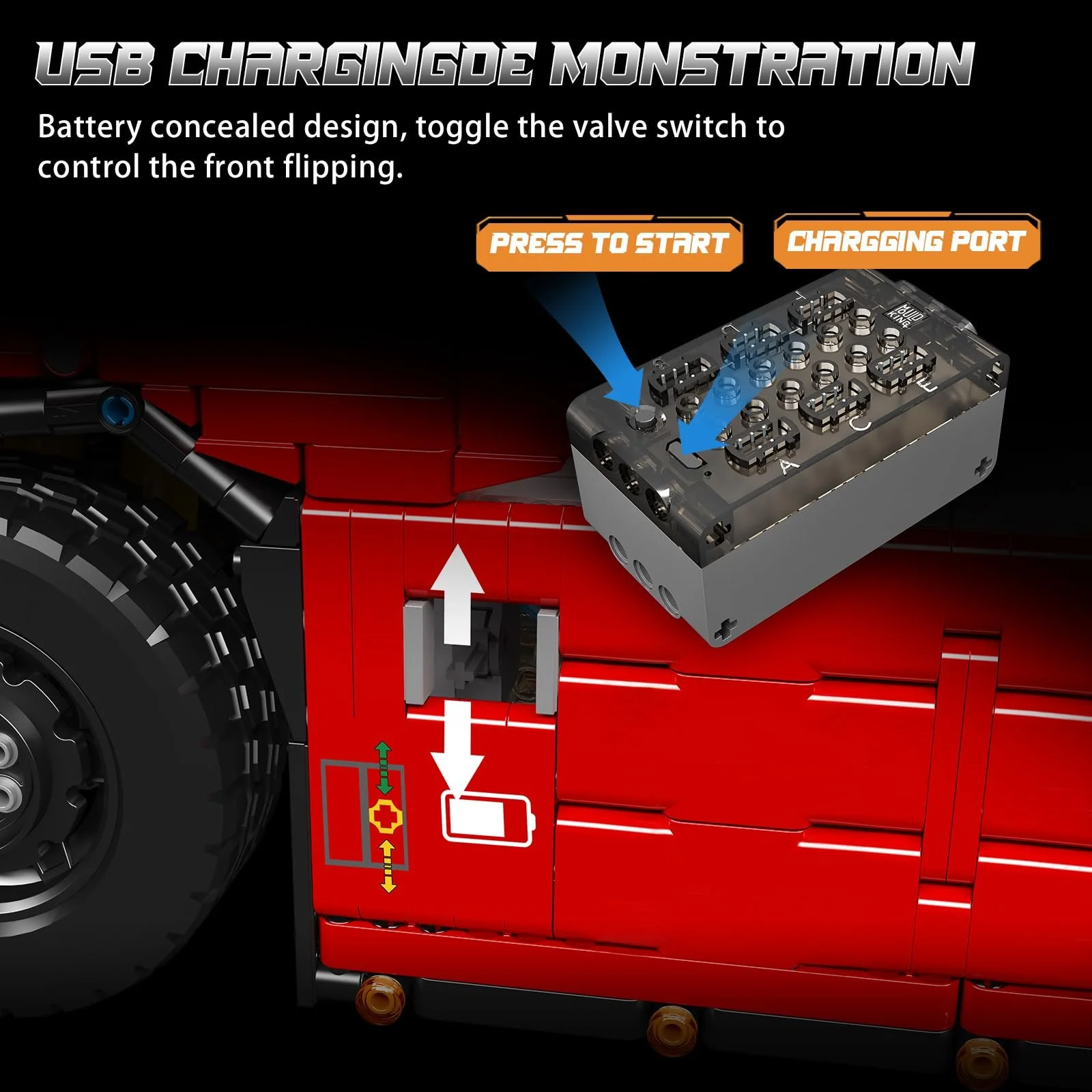 Конструктор Грузовик Technik Mould King 19015 Mobile Pneumatic, 4608 деталей, Локомотив для буксировки с моторами, Двойное управление: пульт 2.4 G и приложение, фото №6