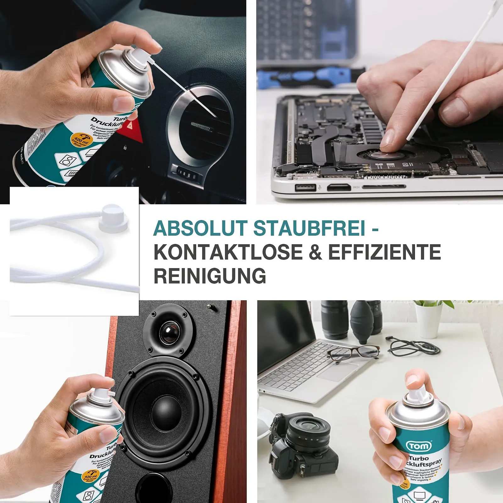 Стиснене повітря TOM 3 x 420 мл з подовжувачами 10 см та 50 см, фото №2