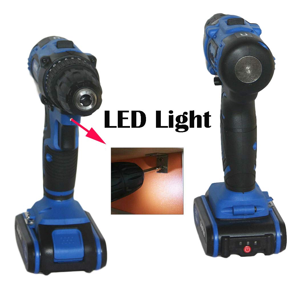 Беспроводная дрель с 2 x 1.5Ah аккумуляторами и 29 аксессуарами 45 Нм LED свет 2 скорости, фото №3