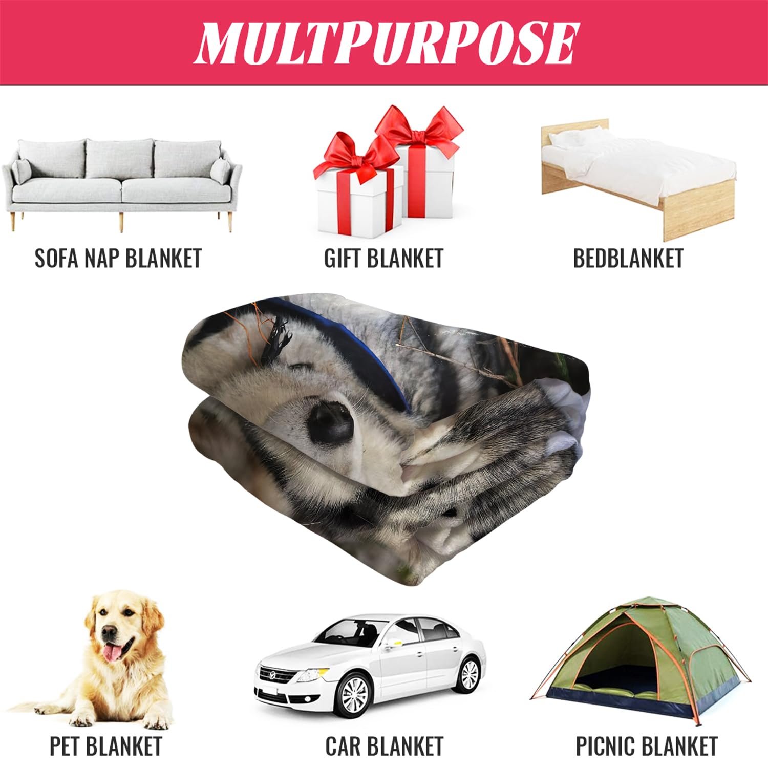 Одеяло YISUMEI Фланель Мягкое Флисовое Одеяло для Кровати Сибирский Хаски, 150 x 200 см, фото №3