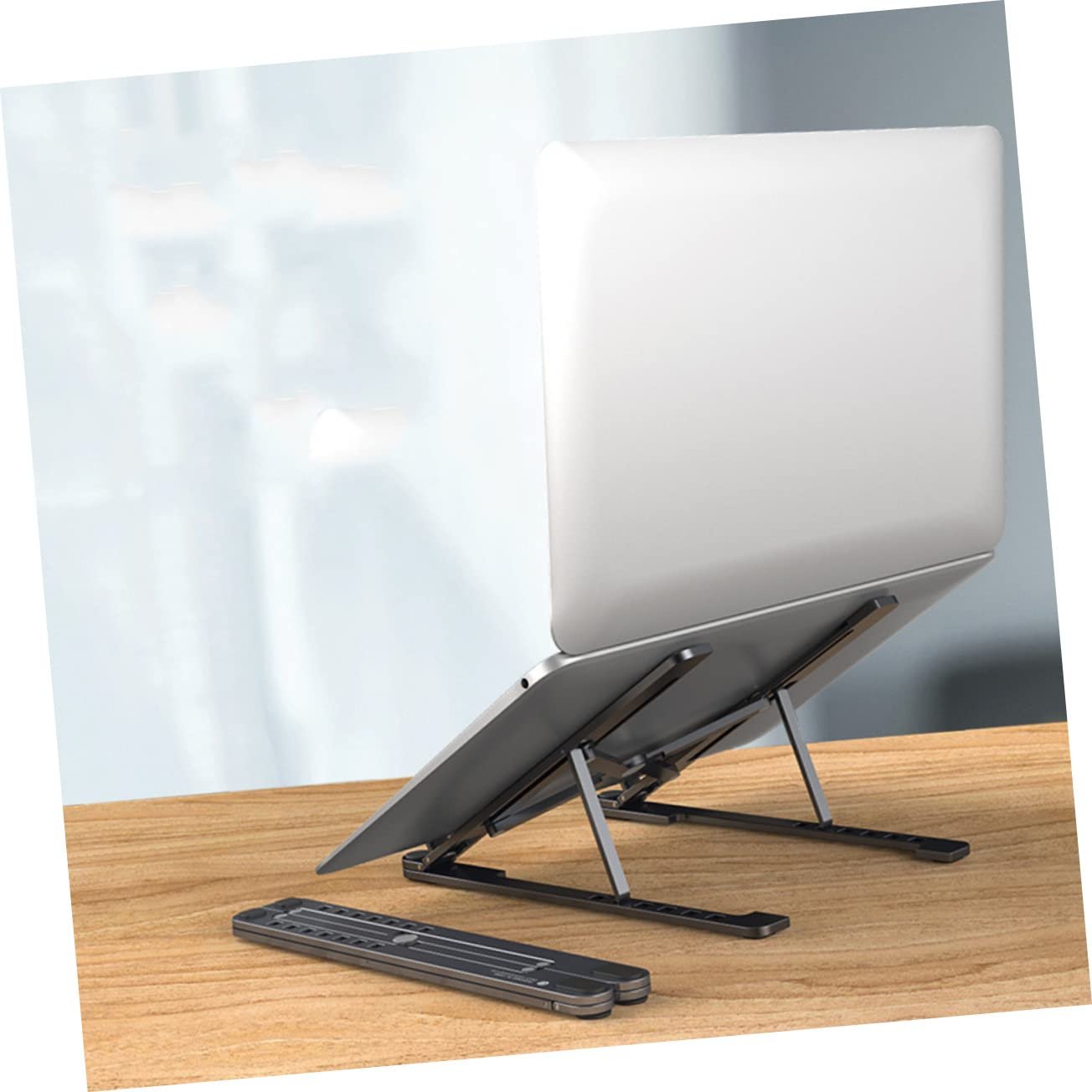 Підставка для ноутбука GALPADA складана з алюмінієвого сплаву, регульована по висоті, темно-сіра, фото №4