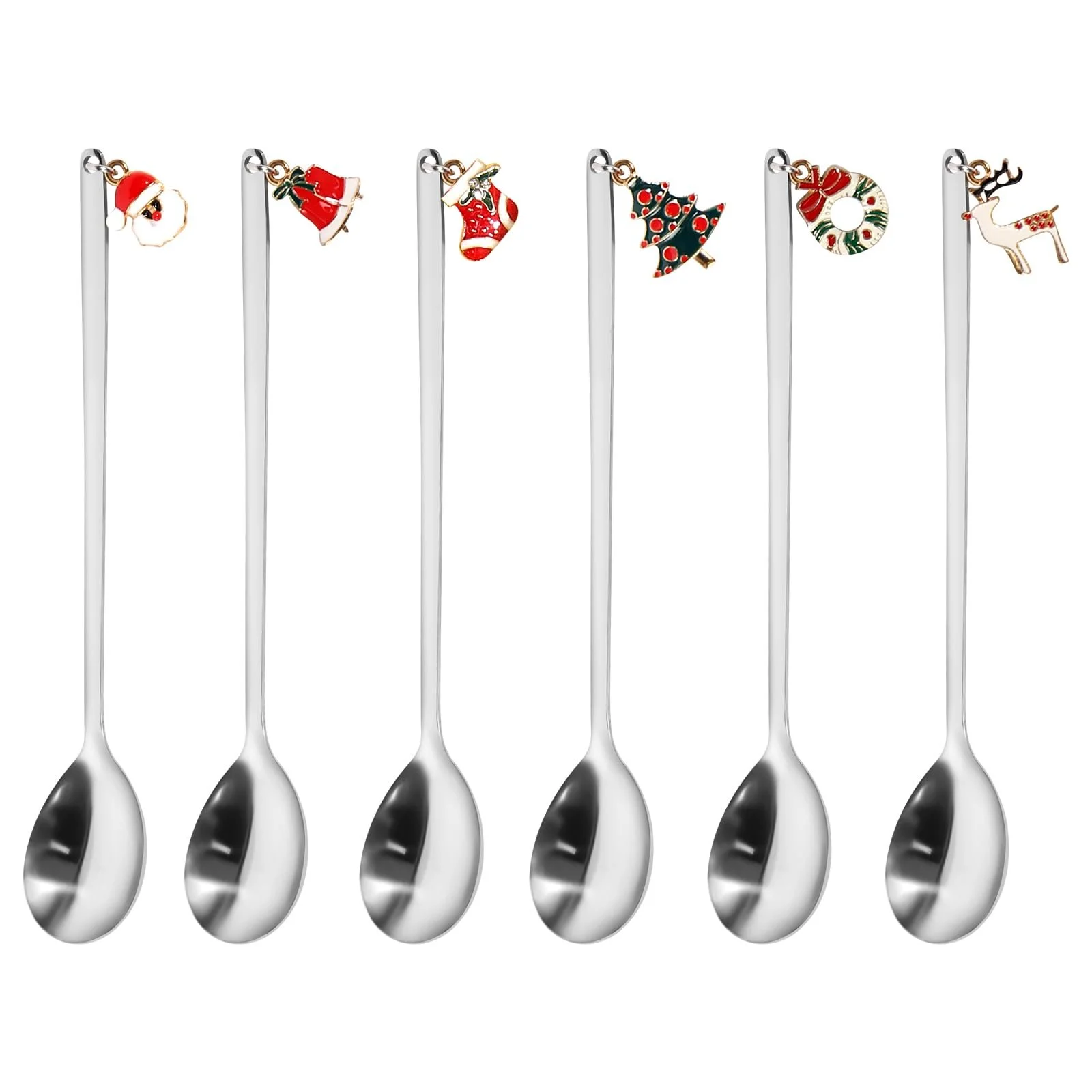 Набор рождественских ложек 6 шт, Рождественские столовые приборы Кофейные ложки, Рождественский набор столовой посуды, Рождественская ложка из нержавеющей стали для украшения рождественского стола, фото №1