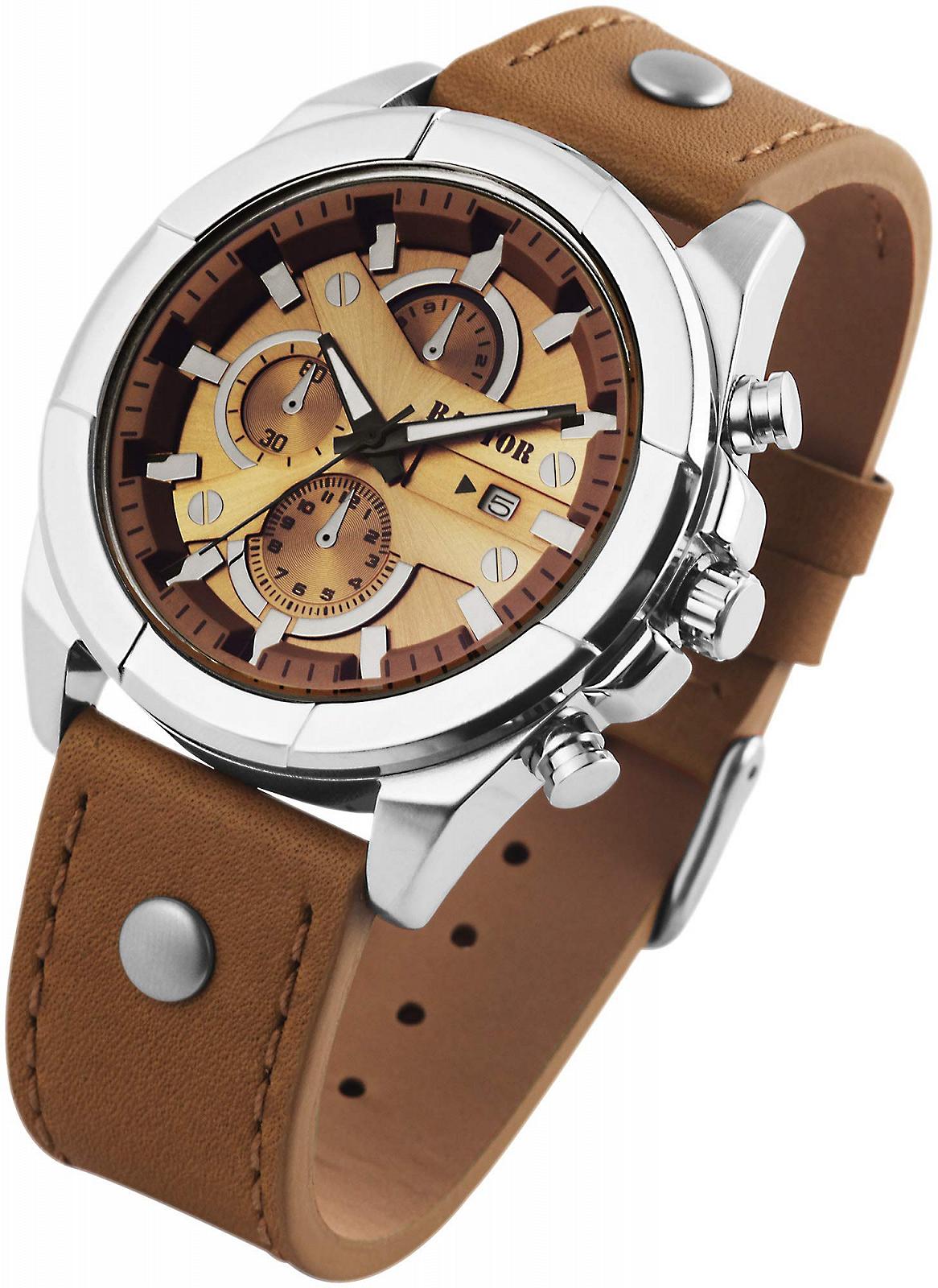Мужские часы Chrono-Look Raptor с браслетом с заклепками, коричневый, аналоговый дисплей даты, 26 см, 48 мм, 24 см, разноцветный, ремешок., фото №2