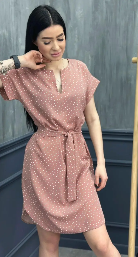 Женское летнее платье в горошек с коротким рукавом GF509250 размер 42/44, цвет мокко, фото №1 Женское летнее платье в горошек с коротким рукавом GF509250 размер 42/44, цвет мокко, фото №1