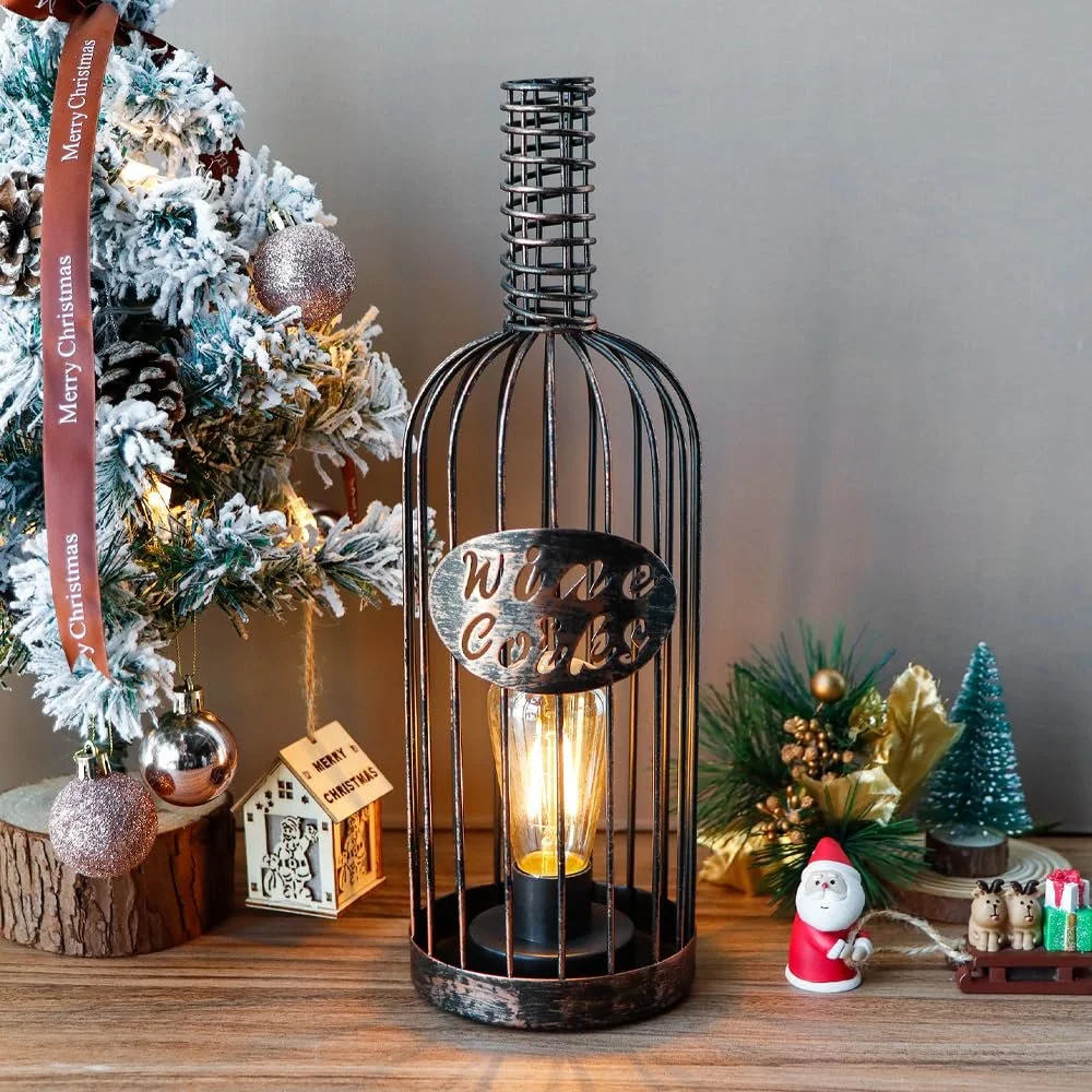 Настільна лампа JHY DESIGN Decorative Battery Operated Wireless Metal Wine Cork Bottle з таймером Black Brushed Gold, фото №7