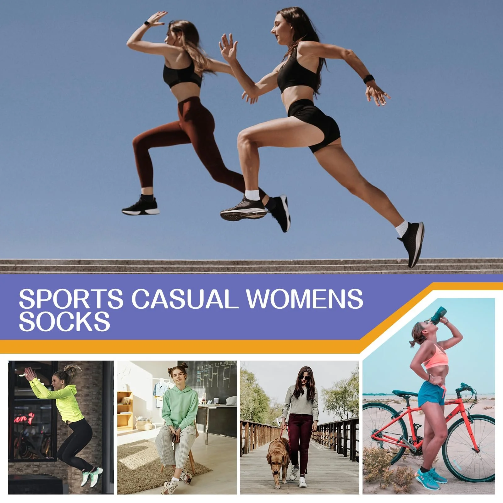 Шкарпетки спортивні жіночі для бігу, потовщені, 4 пари, фото №7