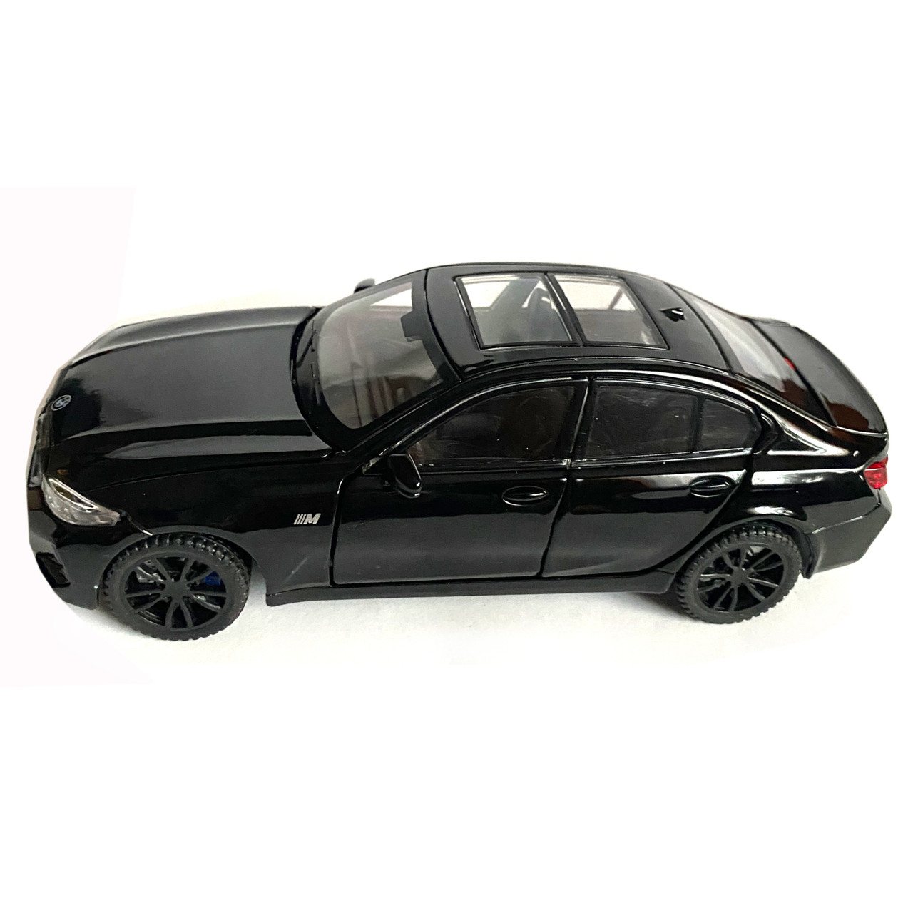 Игрушечная машинка металлическая BMW 320Li БМВ черный звук свет инерция откр двери багажник капот, фото №2
