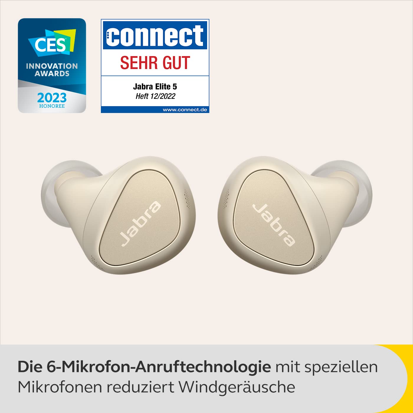 Навушники Jabra Elite 5 Внутрішньоканальні Bluetooth Шумопоглинання ANC 6 мікрофонів Золото-бежевий, фото №5