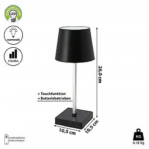 Настольная лампа Cepewa Touch 26 см Черная на батарейках synthetic.ua - Фото 1
