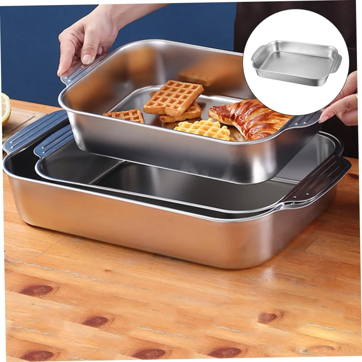 Таця для запікання риби Sosoport з нержавіючої сталі з подвійними ручками 4,1 л універсальна прямокутна, фото №4