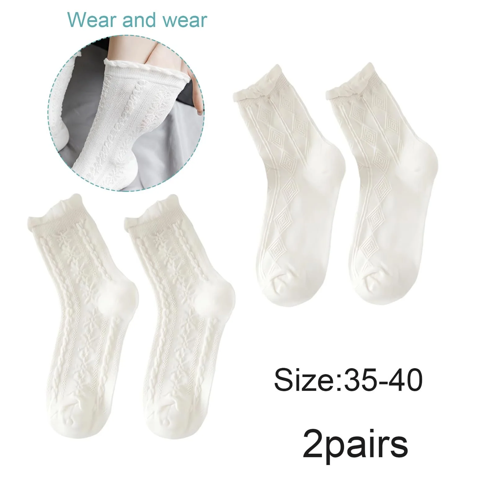 Носки с рюшами Dirndl, 2 пары, женские, белые, фото №2 Носки с рюшами Dirndl, 2 пары, женские, белые, фото №2