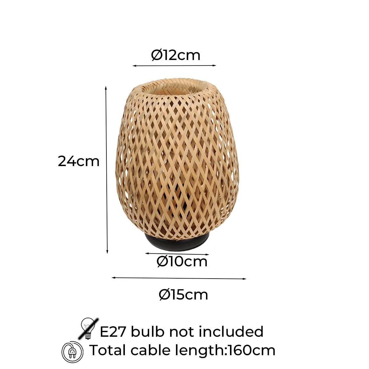 Настільна лампа Alpinaluz Nordic Rustic з абажуром із ротанга та бамбукового волокна чорна алюмінієва основа, фото №6