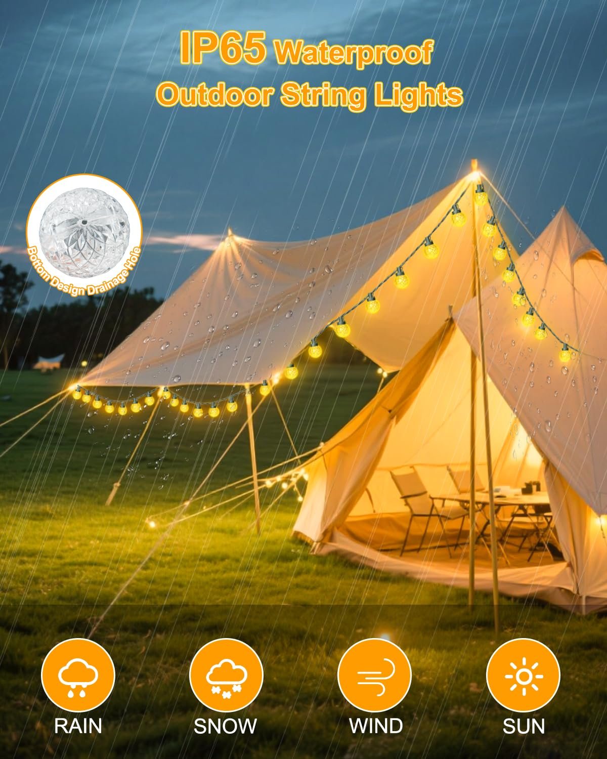 Гірлянда Dalugo, сонячна, 30 LED, 12 м, теплий білий, фото №4