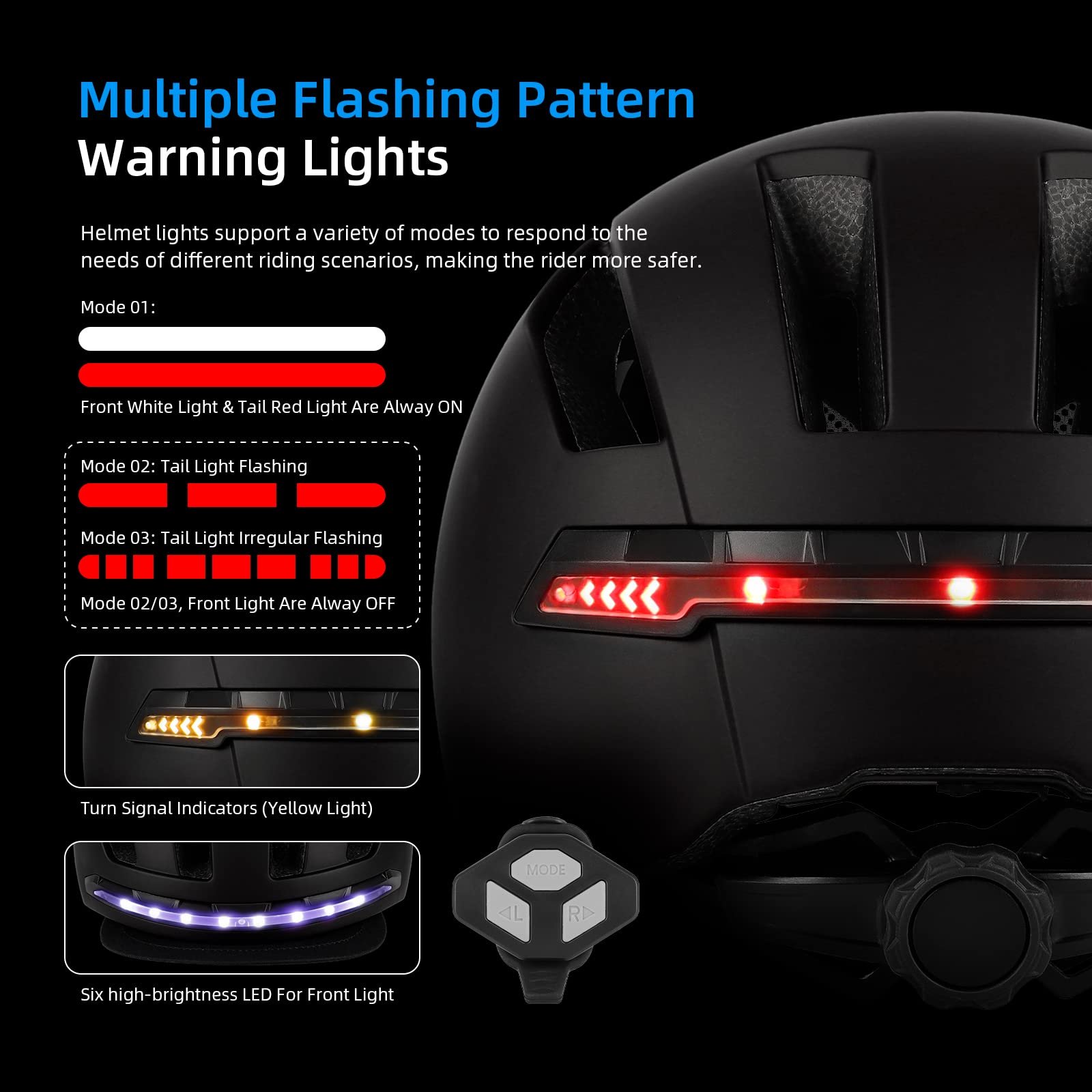 Шлем Ulip Smart с LED подсветкой, передним и задним съемным козырьком и подкладкой для взрослых, мужчин и женщин, для велосипеда, скейтборда, самоката, черный, фото №3
