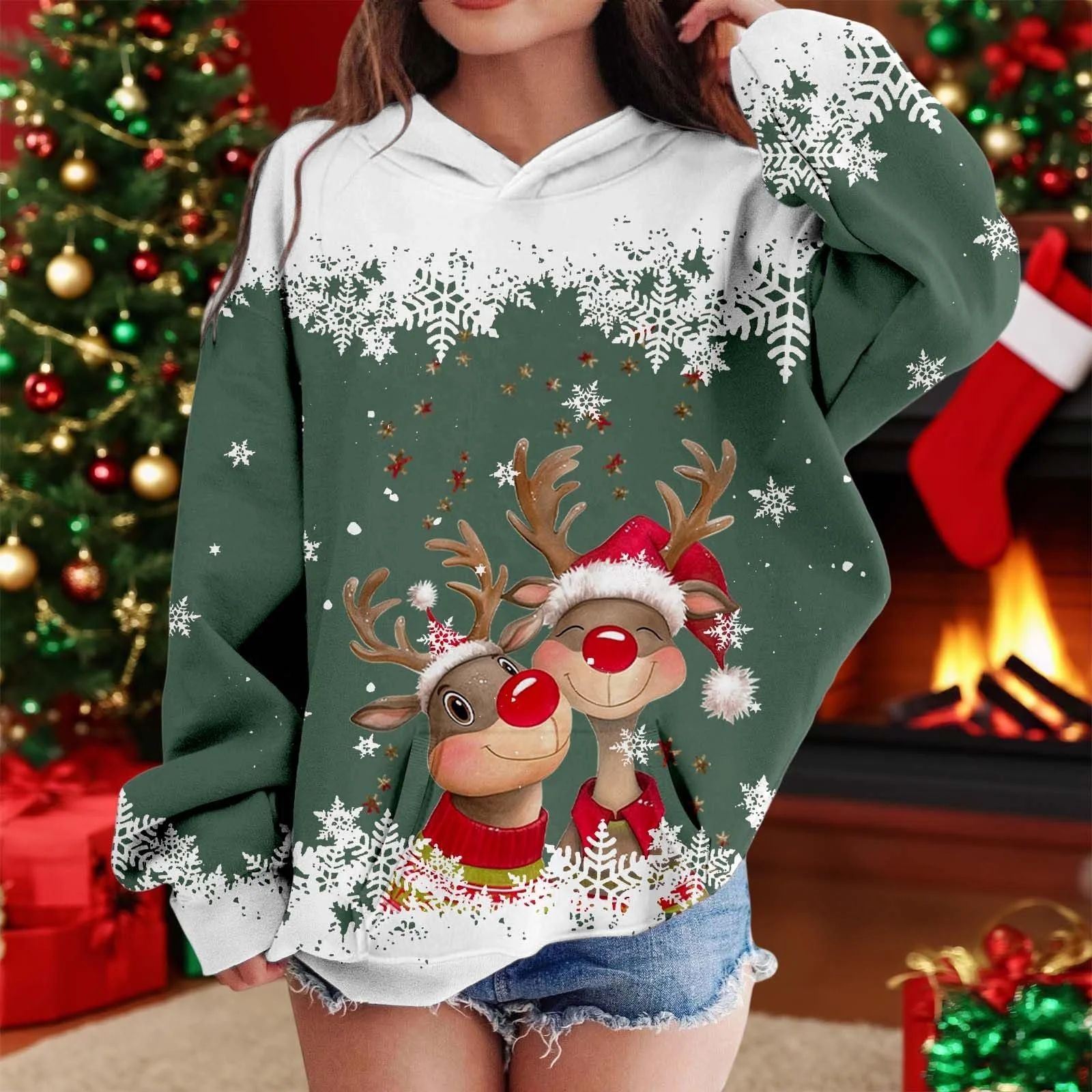 Пуловер Детский Свитшот Топ Повседневный Рождественский свитер Детский свитшот с мультяшным оленем, с длинными рукавами, для мальчиков и девочек (2">–12 лет), фото №3