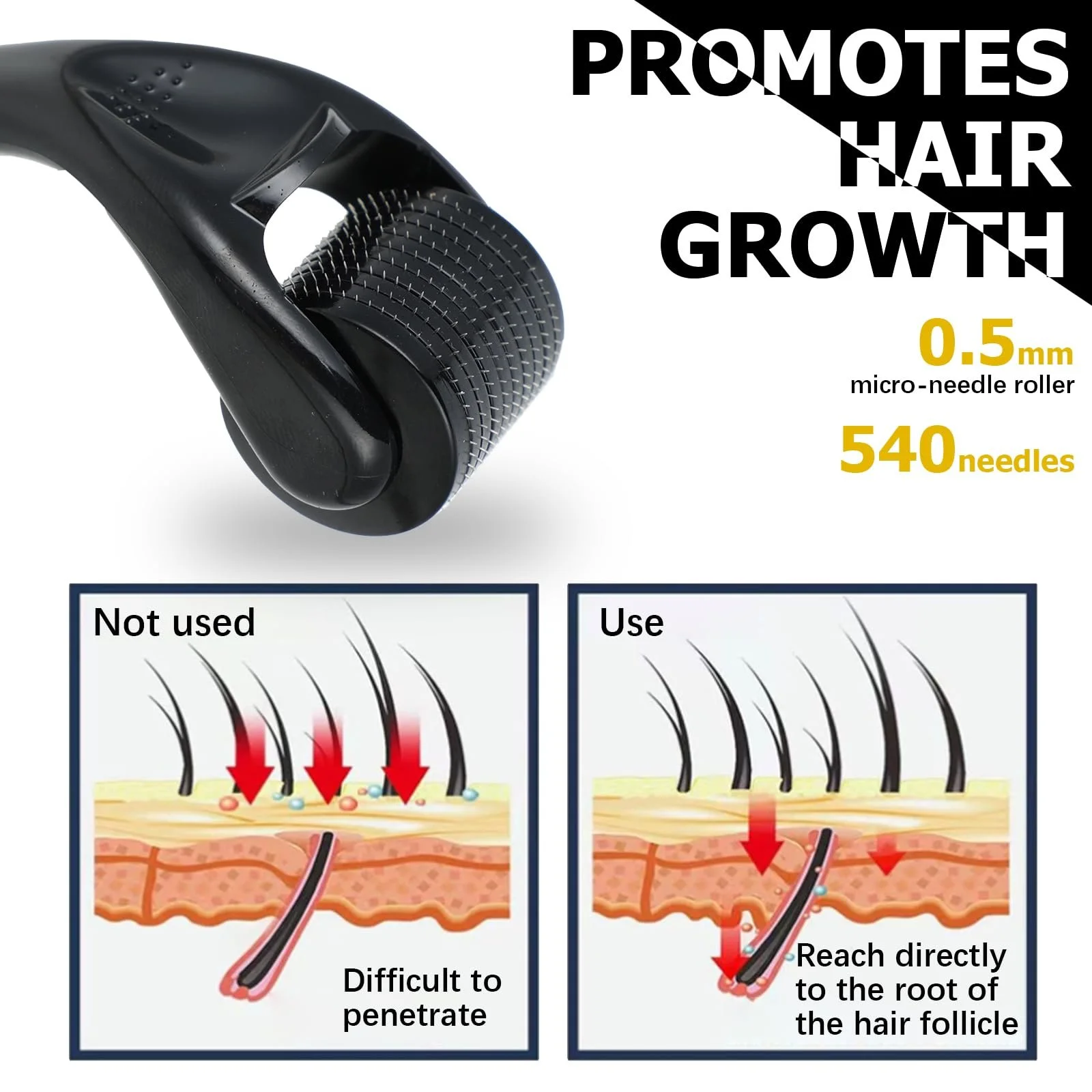 Ролик для бороди Salubohum для мікронідлінгу 0,5 мм, дерма-ролик з 540 мікроголками з нержавіючої сталі, фото №5