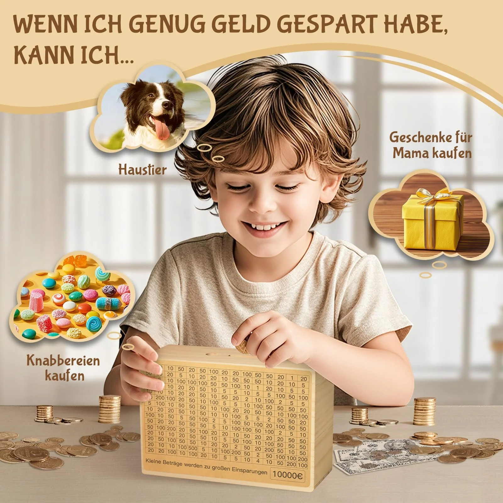 Скарбничка Bemaystar Personalised дерев'яна з цілями 5000 €, фото №7