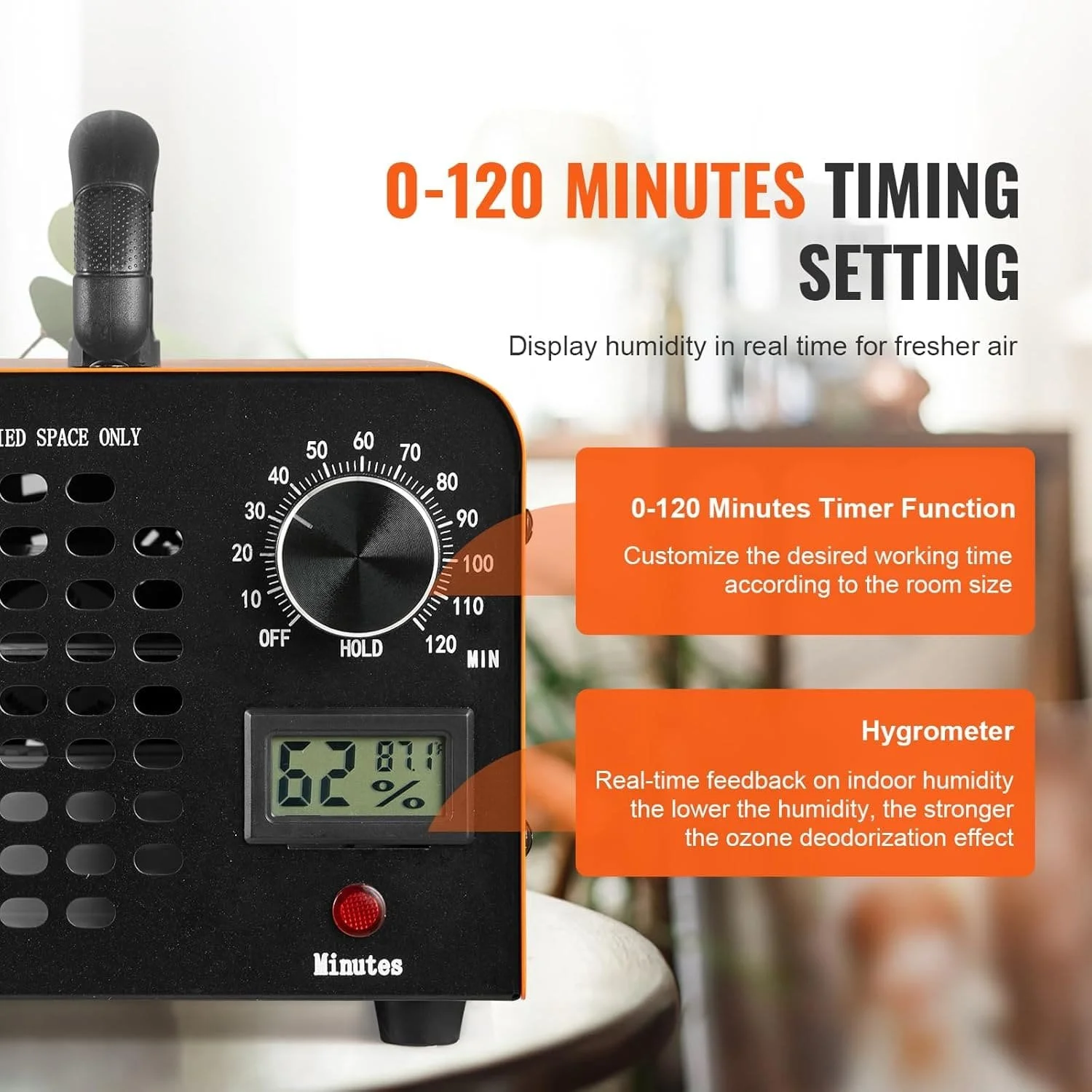 Генератор озону для видалення запаху, очищення повітря 12000 мг/г VEVOR Чорний, фото №3