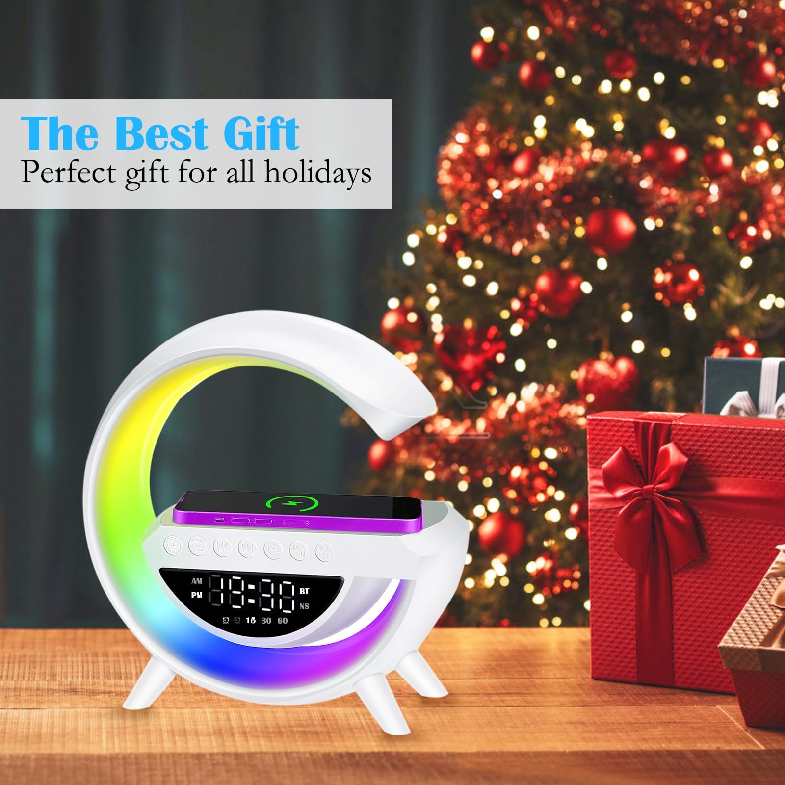 Настільна лампа LED Bedside Lamp Intelligent Light Alarm Clock 15 Вт RGB Bluetooth White, фото №6