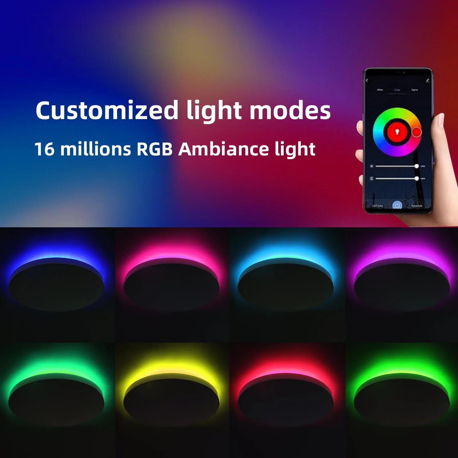 Светильник Horevo Smart 28 W LED WiFi с пультом ДУ, совместимый с Alexa Google Home, 28 см, регулируемая смена цвета для детской комнаты, спальни, гостиной, фото №4