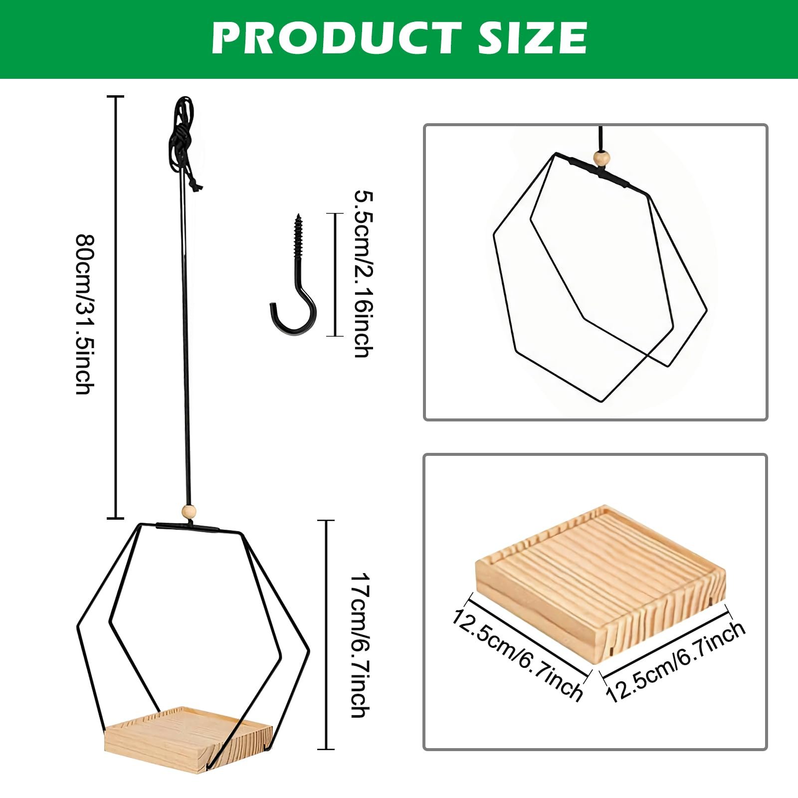 Підвісні кошики набір 3 шт. металеве кільце дерев'яна основа Бохо чорні, фото №2