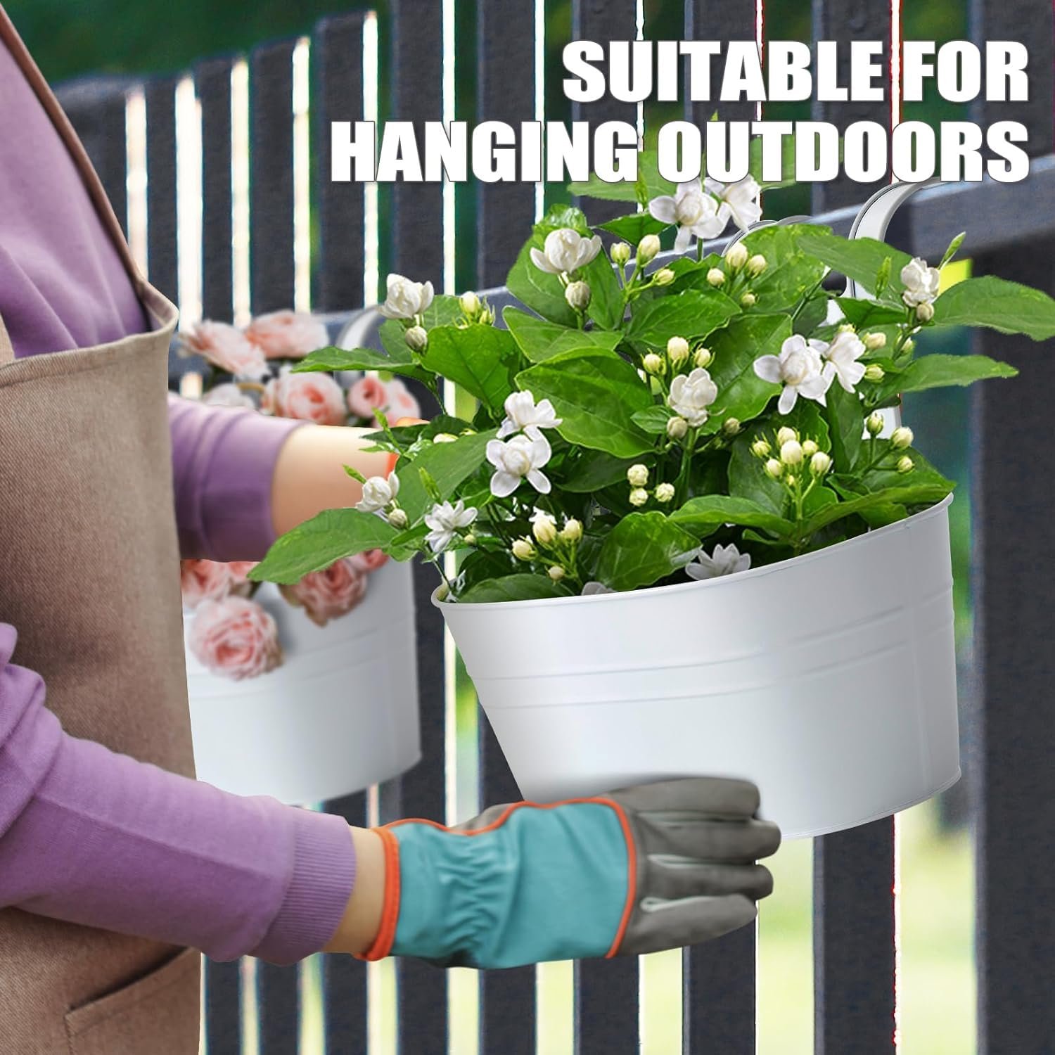 Підвісні квіткові горщики LATERN Метал 27.5 см зі знімним гачком 4 шт. білий, фото №5