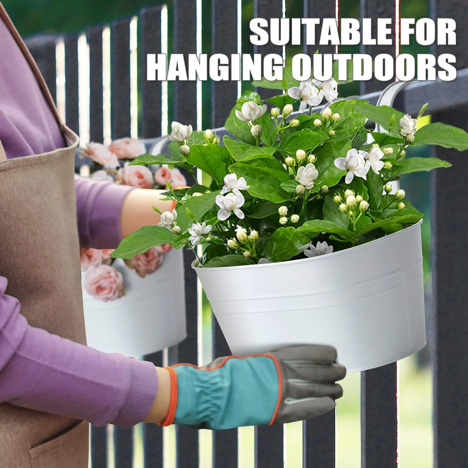 Подвесные цветочные горшки LATERN Металл 27.5 см со съемным крючком 4 шт. белый, фото №5