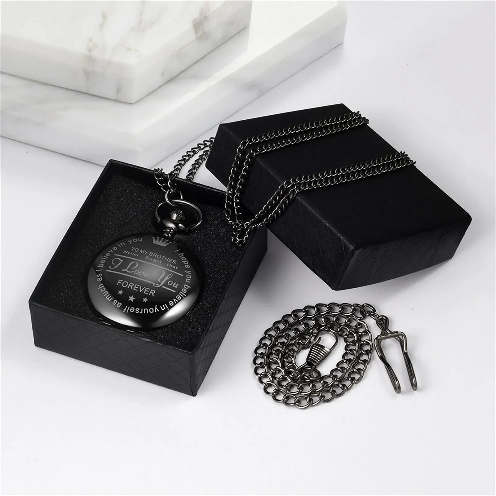 Карманные часы с цепочкой JewelryWe Аналоговые Кварцевые с гравировкой Простой гладкий кулон, фото №6