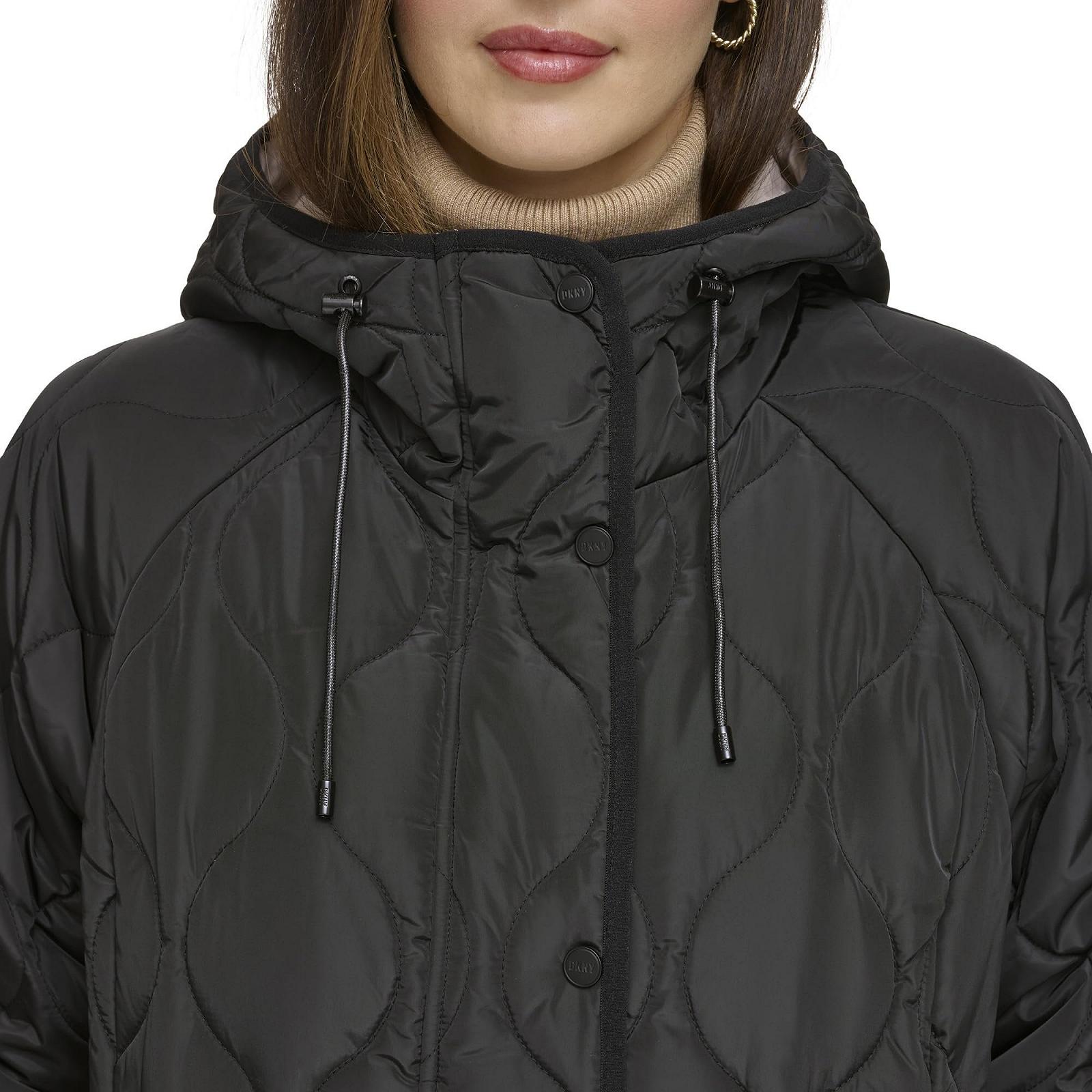 Пальто DKNY Жіноче стьобане на блискавці з капюшоном стьобане, фото №4