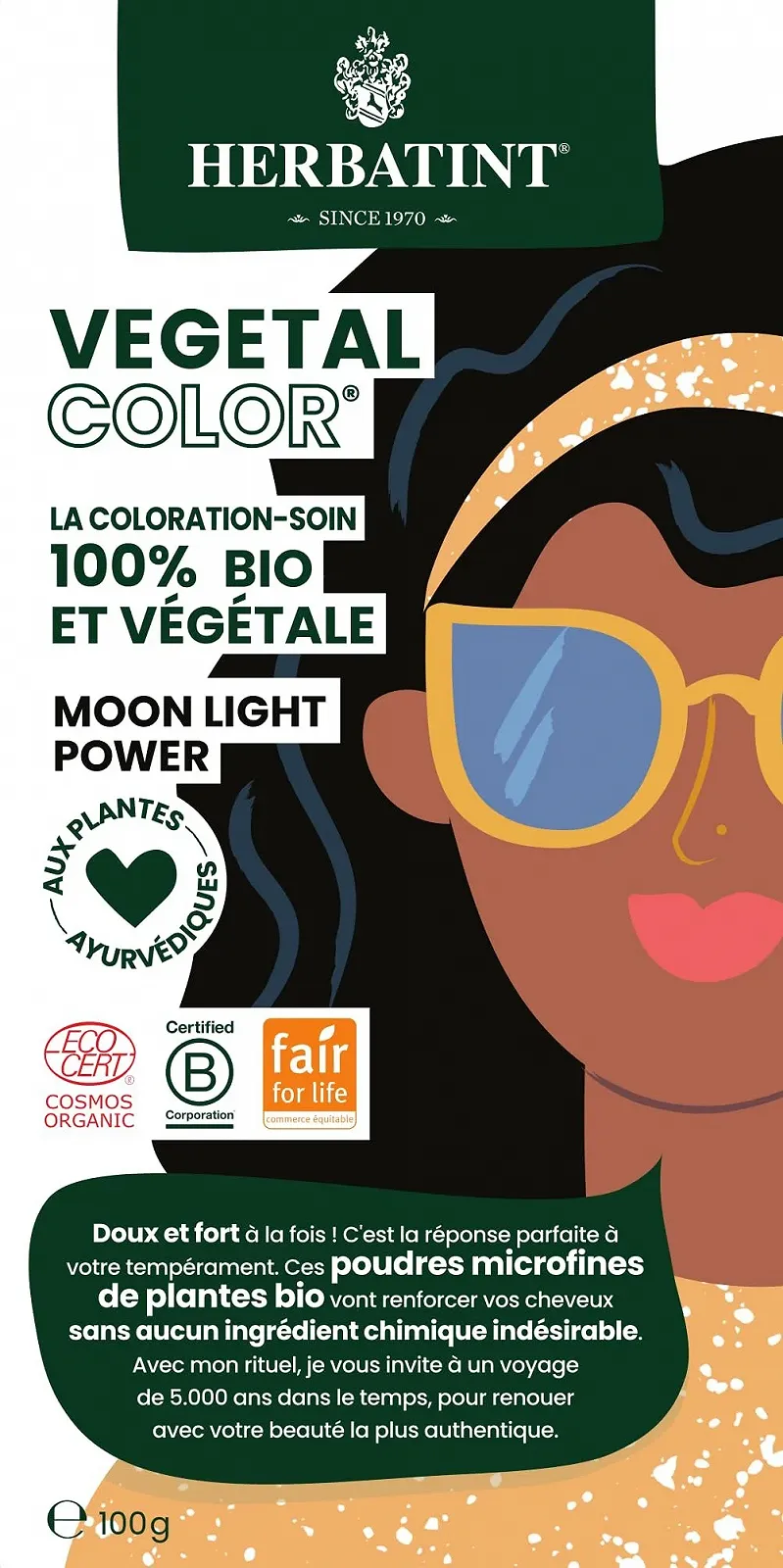 Фарба для волосся Herbatint Vegetal Color Натуральна та органічна трав'яна Moon Light Power - Black, 100 г, фото №2