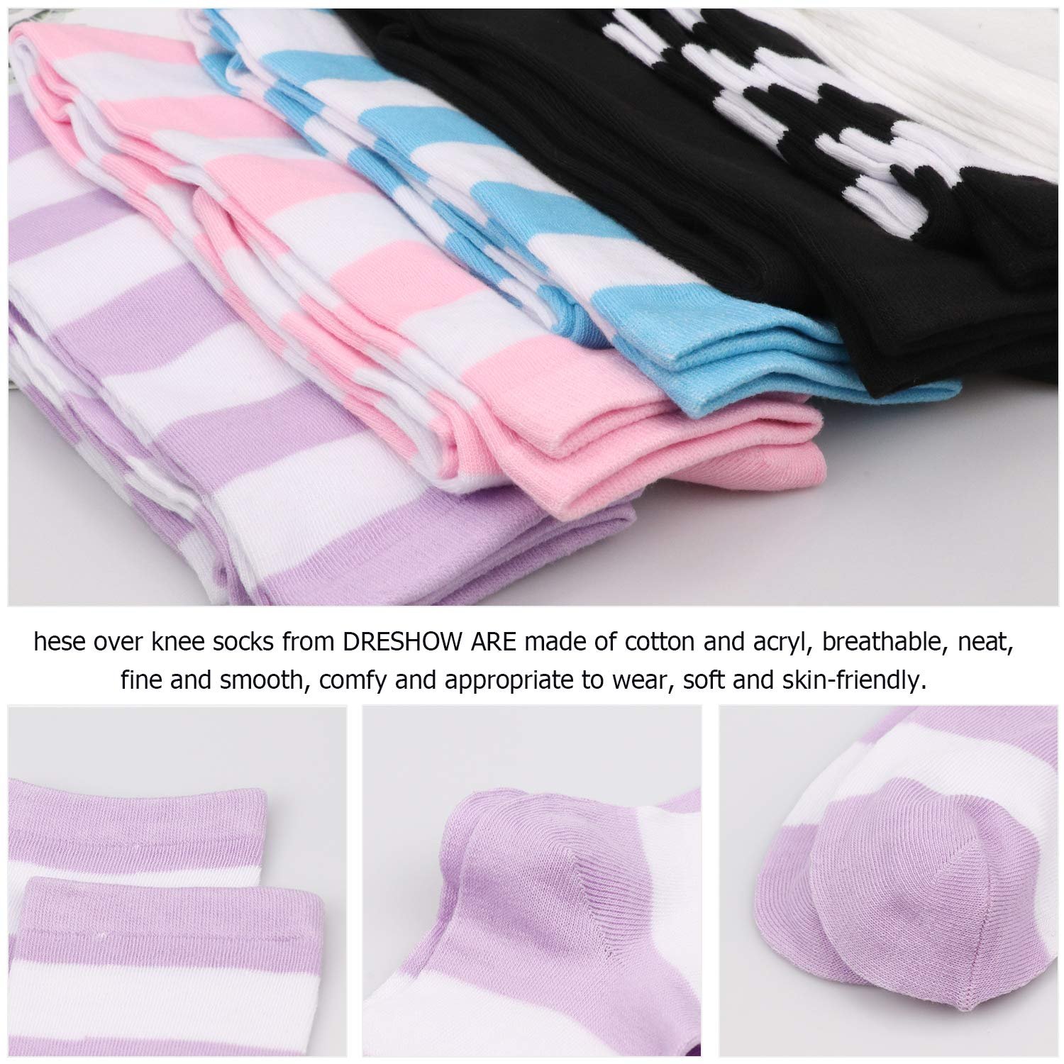 Носки DRESHOW женские Rainbow Striped Knee Socks, комплект длинных нарукавников без пальцев с отверстием для большого пальца, фото №3