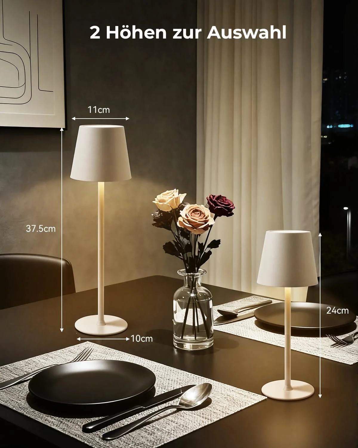 Настільна лампа акумуляторна 2 шт. LED бездротова 3 колірні температури димування 24 см / 37,5 см Бежева, фото №6