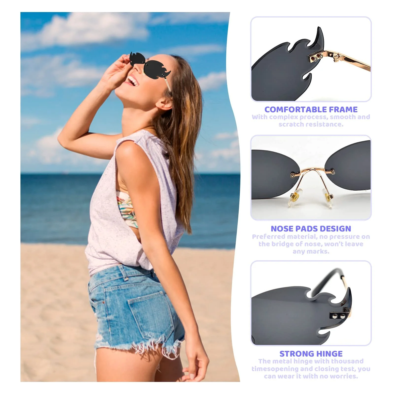 Солнцезащитные очки Pipihome Flames Без оправы Огненная форма, фото №2