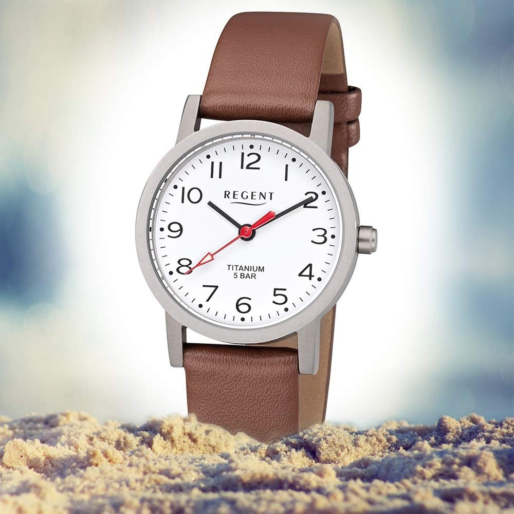 Часы женские Regent 12090311 аналоговые кварцевые с кожаным ремешком, серебряно-коричневый, современные, фото №4