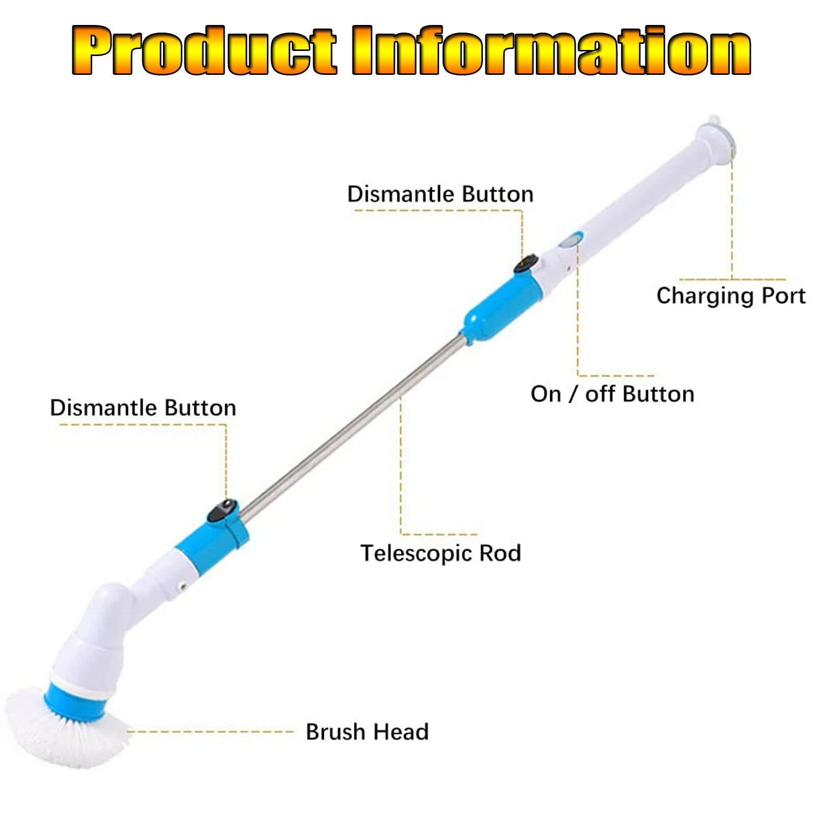 Электрическая аккумуляторная щетка Hurricane Spin Brush 3 сменные насадки телескопическая ручка 35 дюймов White, фото №2