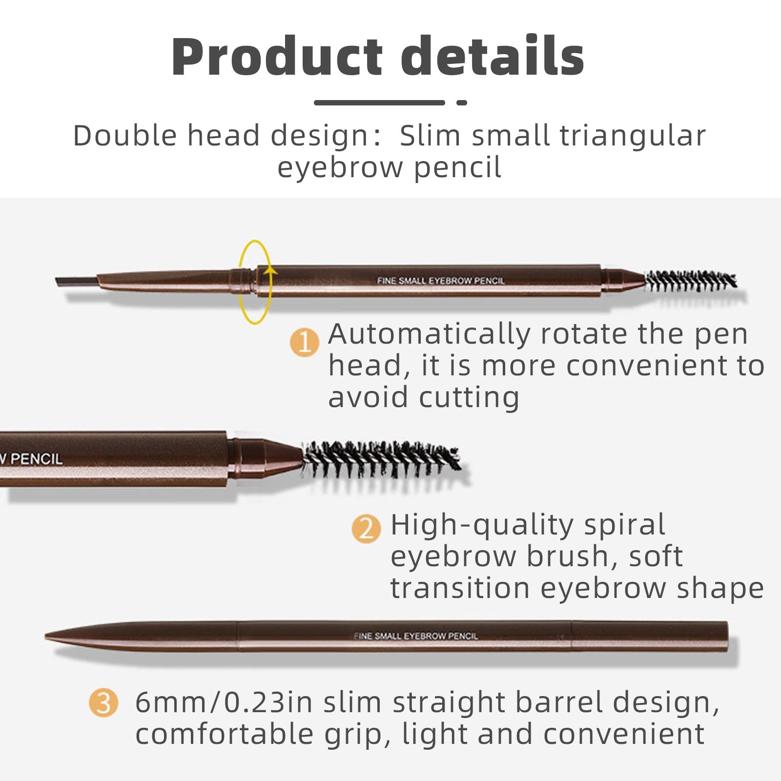 Олівець для брів Zirkel doppelseitiger водостійкий стійкий невицвітаючий з маленьким трикутним олівцем для брів і блискучою щіткою C One Size, фото №3