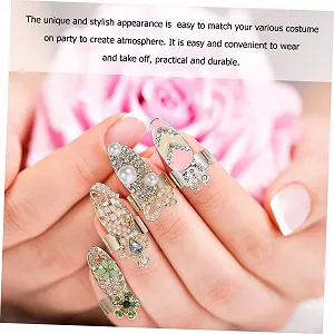 Кольца для ногтей Modeaccessoires 12 штук со стразами, нежные кольца для ногтей для женщин и взрослых, простые в использовании без клея для вечеринок и повседневной жизни synthetic.ua - Фото 1