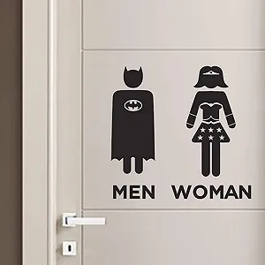 Наклейка на туалет Супергерои Бэтмен и Чудо-женщина Черный - Фото 1