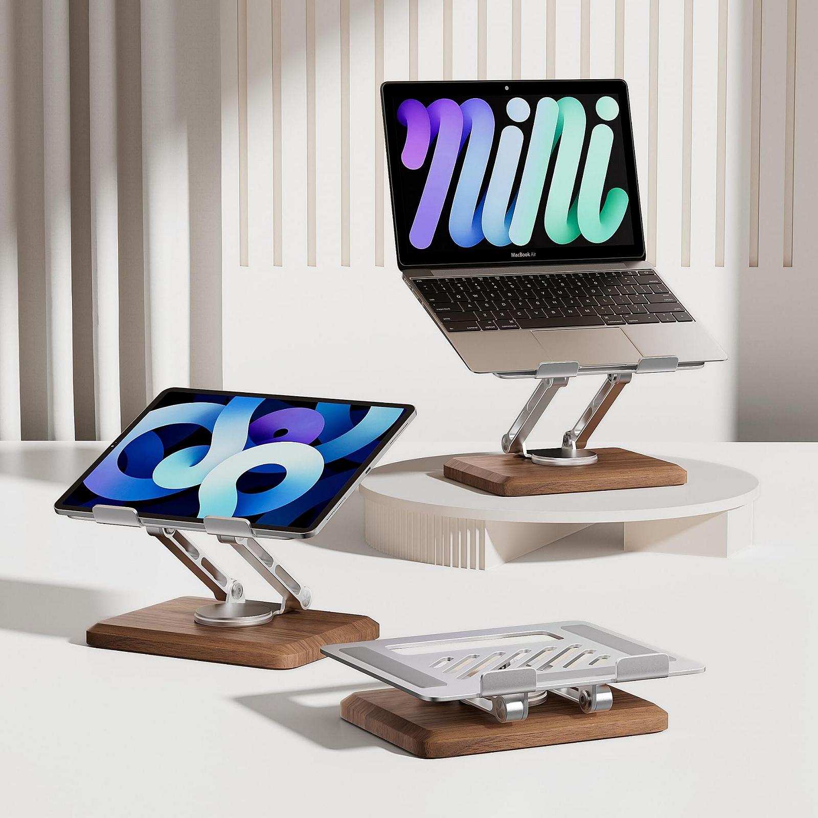 Підставка для ноутбука Muso Wood, регульована по висоті, з дерев'яною основою, що обертається на 360 градусів, підставка-підвищення для ноутбука для столу, підставка для ноутбука/ПК з MacBook Pro/Air, для ноутбуків до 17,3 дюймів, фото №7