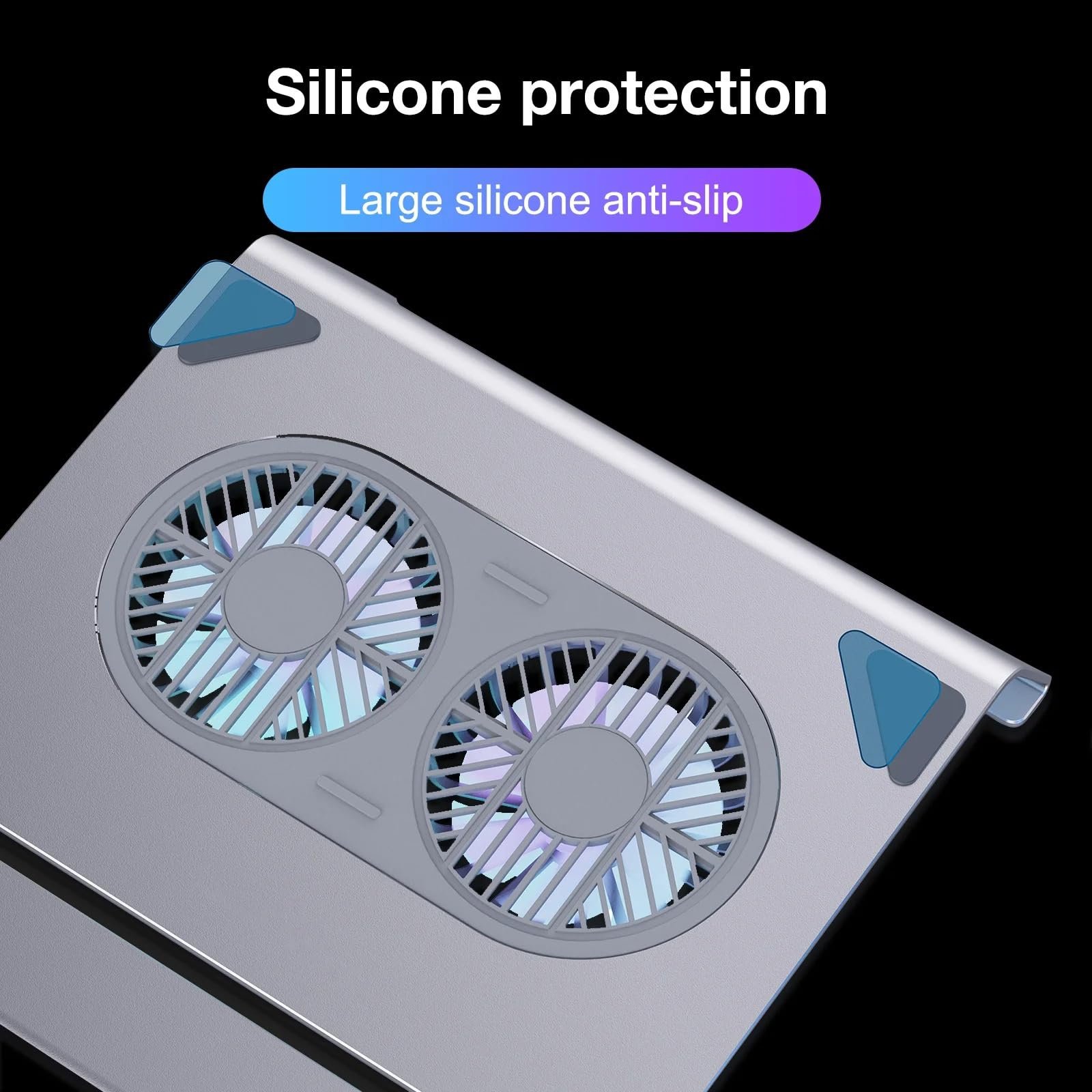 Охладитель для ноутбука Алюминиевый сплав Два вентилятора Разъем Type-C Cерый, фото №6 Охладитель для ноутбука Алюминиевый сплав Два вентилятора Разъем Type-C Cерый, фото №6