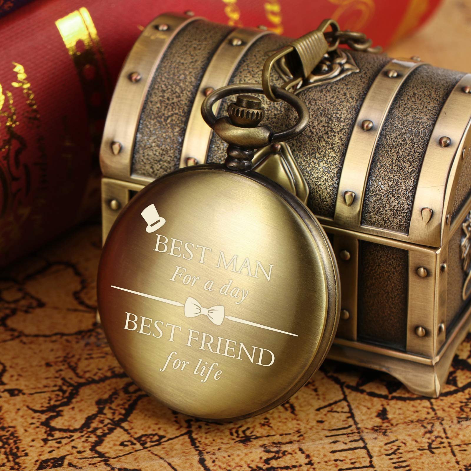 Кишеньковий годинник TREEWETO Personalised Engraved Best Man Pocket Watch Quartz Fobwatch бронзовий, фото №6