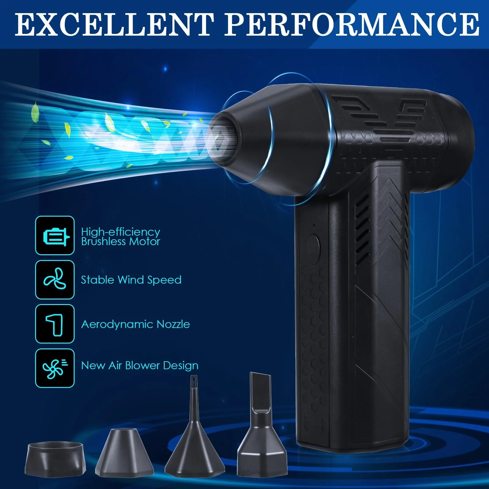 Электрическая воздуходувка tlidfgeo 130000 RPM 7500 mAh 3 скорости Mini Jet, фото №6