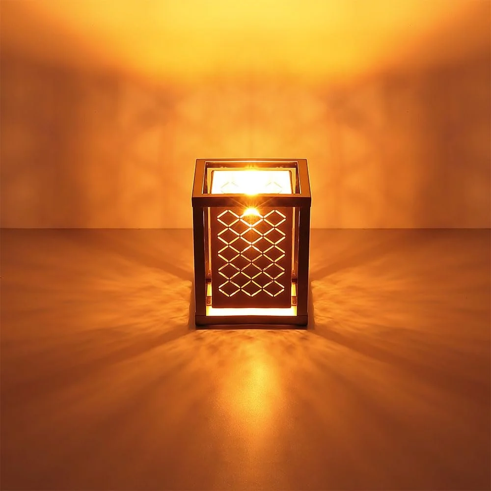 Настольная лампа Декоративная с вырезами Квадратная Высота 22 см Античный серый, фото №6