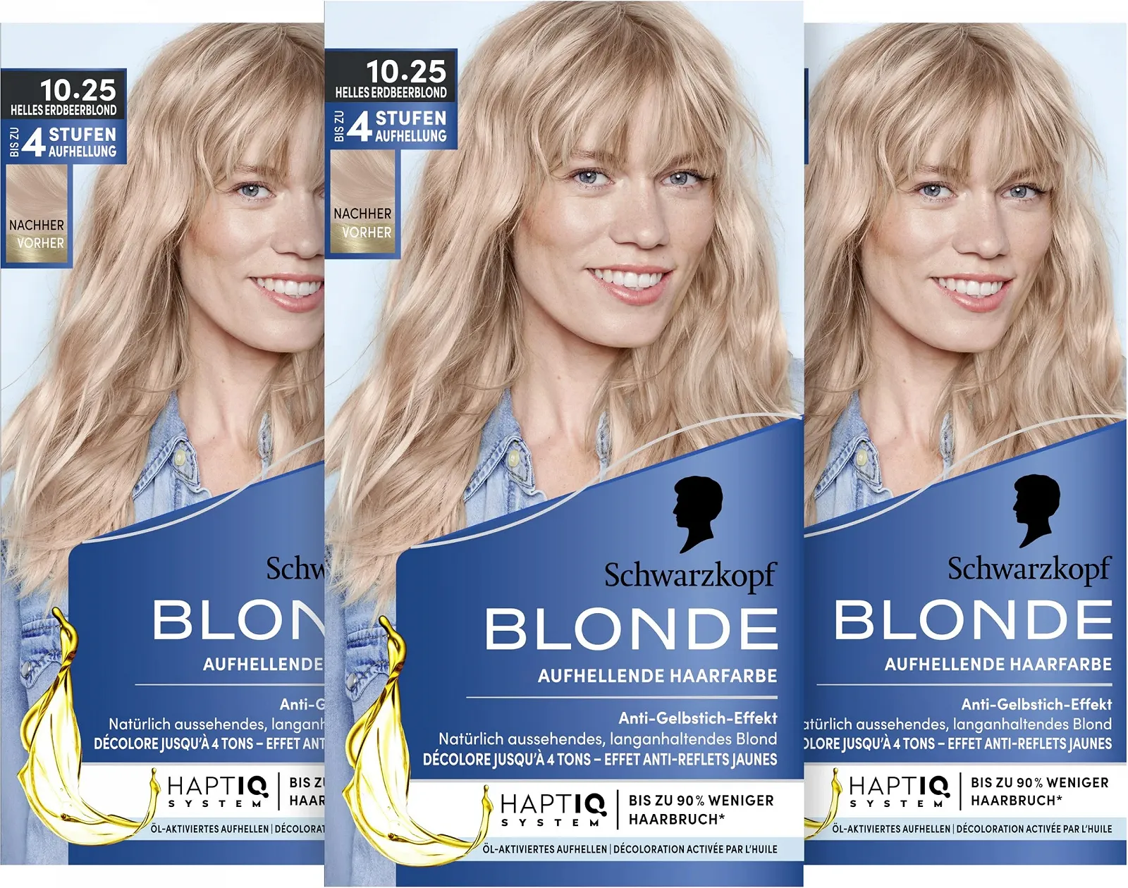 Фарба для волосся Schwarzkopf Blonde Освітлюючий колір 10.25 Світлий полуничний блонд, Фарба для освітлення волосся, активована олією, до 4 рівнів, з системою HaptIQ, Без жовтого відтінку, 3 x 142 мл, фото №1