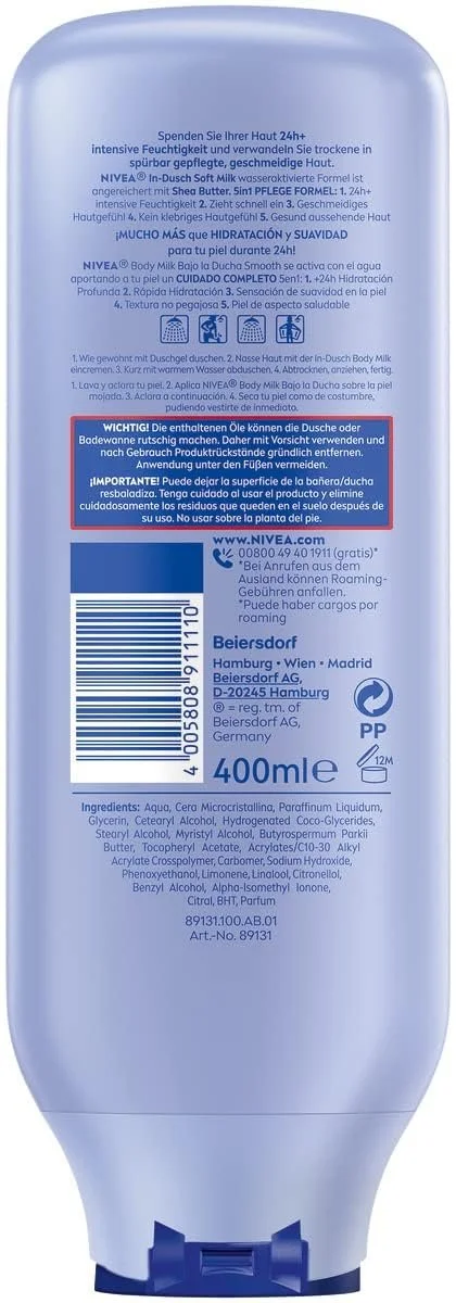 Молочко для душа NIVEA Soft Milk, 400 мл, крем для тіла з маслом ши та активованою водою формулою 5-в-1, фото №6