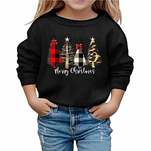 Рождественский свитер Letterprint для девочки, легкий материал, круглый вырез, длинный рукав - Фото 1