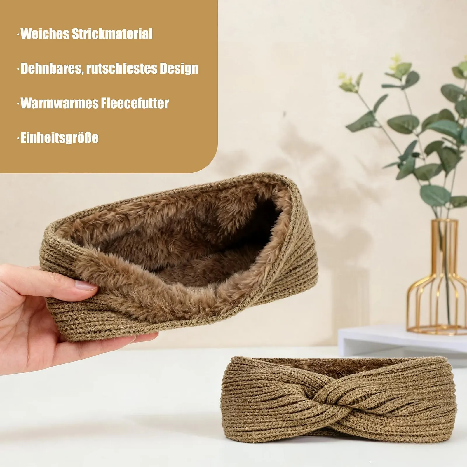 Теплі в'язані пов'язки для волосся з флісовою підкладкою, фото №5 Теплі в'язані пов'язки для волосся з флісовою підкладкою, фото №5