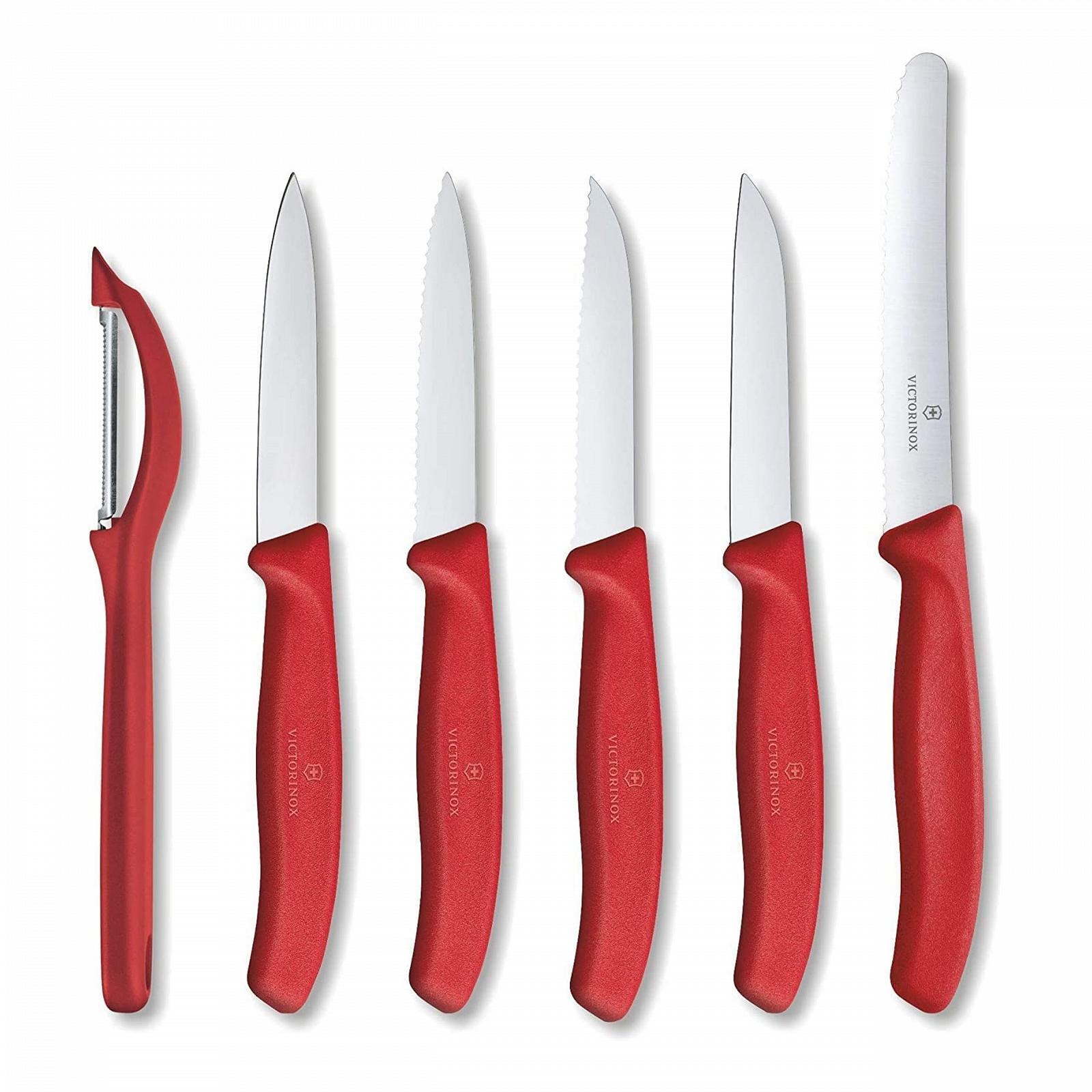 Набор кухонных ножей Victorinox Swiss Classic, 6 предметов, для овощей, томатов и завтрака, нож и овощечистка, прочная пластиковая ручка, нержавеющая сталь, красный, фото №1