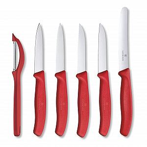 Набор кухонных ножей Victorinox Swiss Classic, 6 предметов, для овощей, томатов и завтрака, нож и овощечистка, прочная пластиковая ручка, нержавеющая сталь, красный - Фото 1